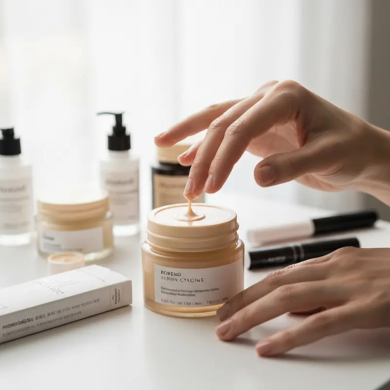 תקריב של טיפות סרום קלילות נמרחות על עור פנים, משדר תחושה של קרירות והתאוששות בקיץ