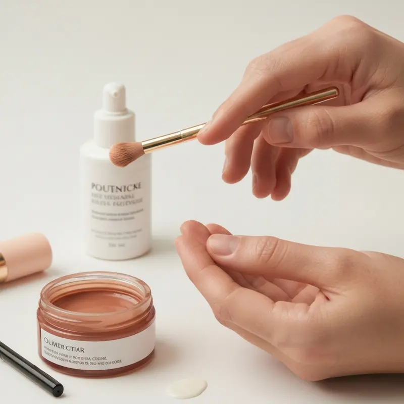 תקריב של יד אוחזת במכשיר יופי ביתי קומפקטי, מראה את פעולת המכשיר על עור הפנים עם אפקט עדין של זוהר או טיפול.