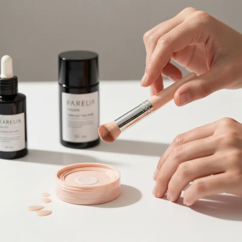 תקריב של יד אישה המשתמשת בפצירה איכותית לעיצוב ציפורן לצורת שקד עדינה, תוך כדי מניקור ביתי מדויק ומקצועי.