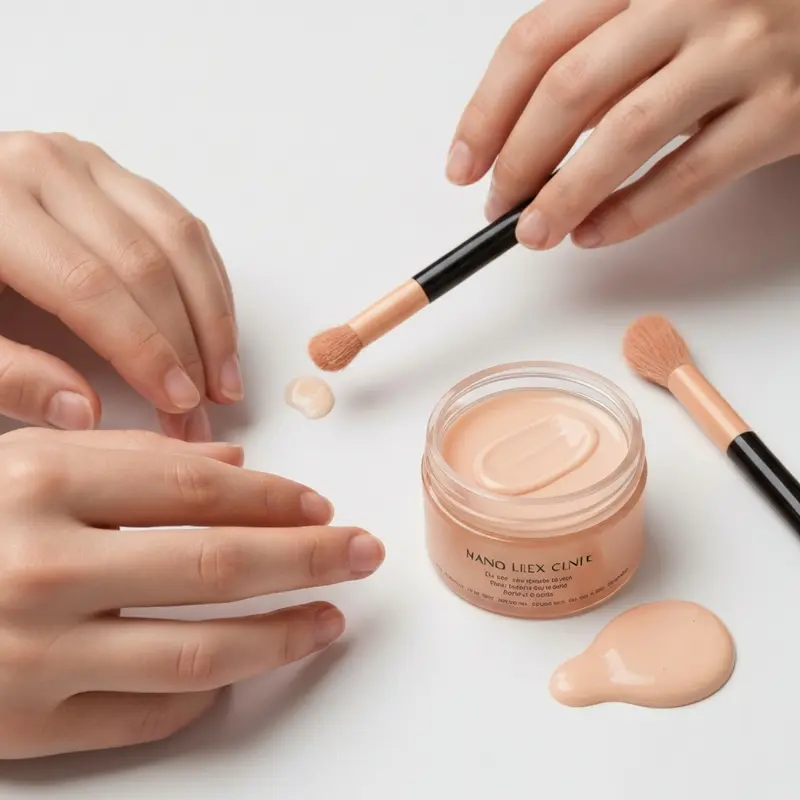 תקריב של יד המעסה בעדינות פנים נשיות עם שמן פנים עשיר, מדגים טכניקת עיסוי לשחרור מתח.