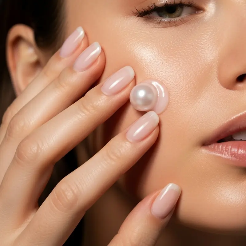 תקריב של יד מורחת סרום מגן מאור כחול על עור פנים בריא וקורן