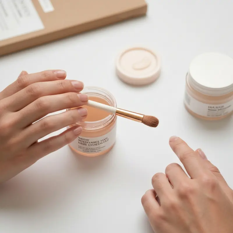 תקריב של יד מורחת סרום משי בעל מרקם יוקרתי על עור נקי, עם אדים עדינים ברקע המרמזים על ניחוח.