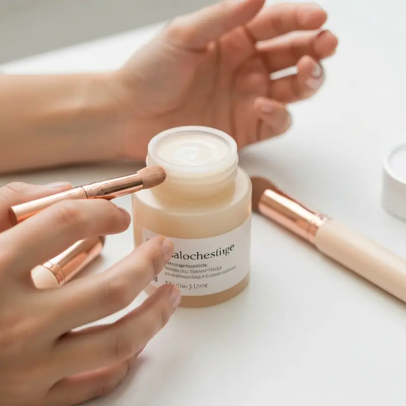 תקריב של יד מטופחת מורחת שמן לציפורניים וקוטיקולות, מדגיש טיפול בסימני ציפורניים