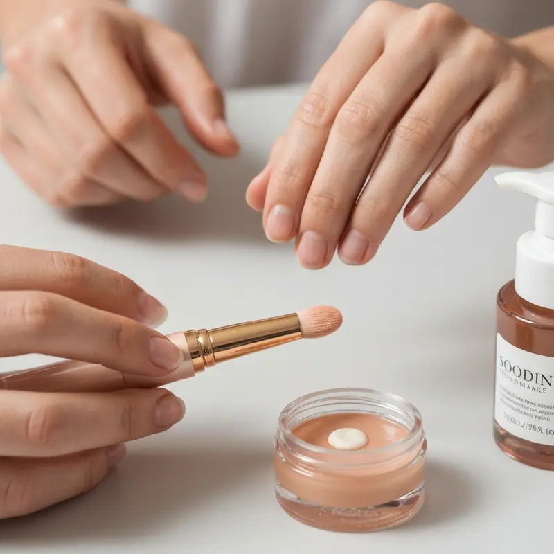 תקריב של יד עדינה מורחת סרום ריסים על קו הריסים של עין מטופחת, המדגיש טיפוח וחיזוק הריסים כאמצעי למנוע נשירה עקב יובש בעיניים.