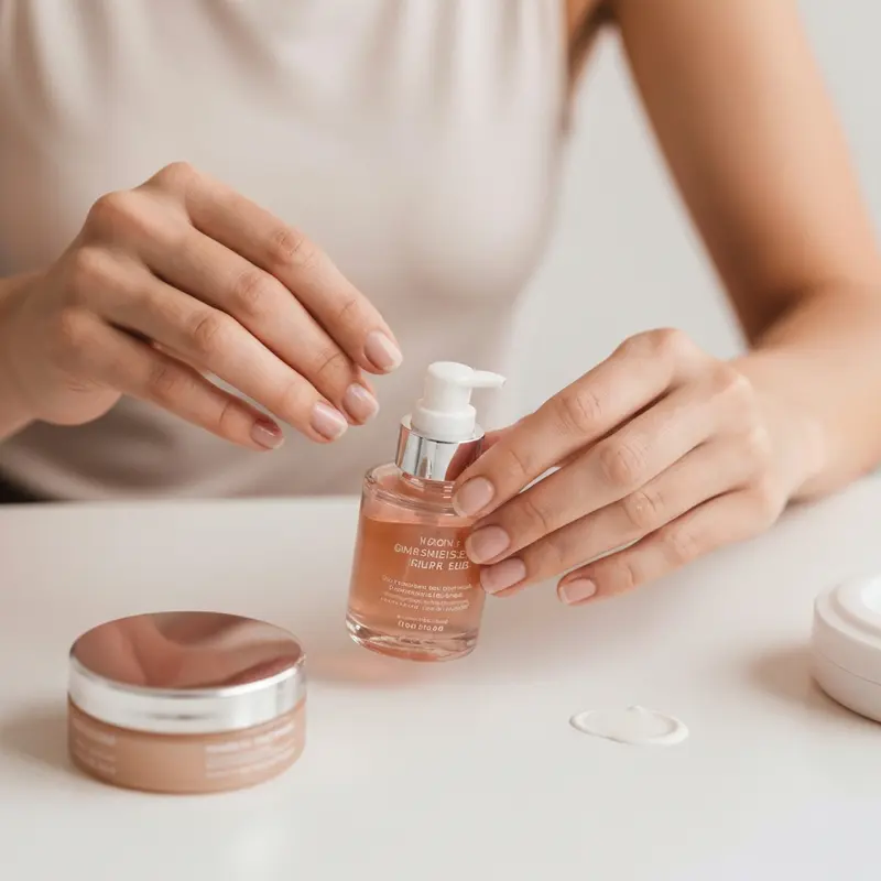 תקריב של ידיים המורחות קרם לחות עשיר על עור פנים יבש.