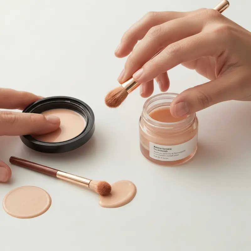 תקריב של מגוון מוצרי טיפוח עור יוקרתיים מונחים על משטח נקי ומסודר, כסמל לשגרת הגנה מפני מזהמים ולכלוך סמוי.