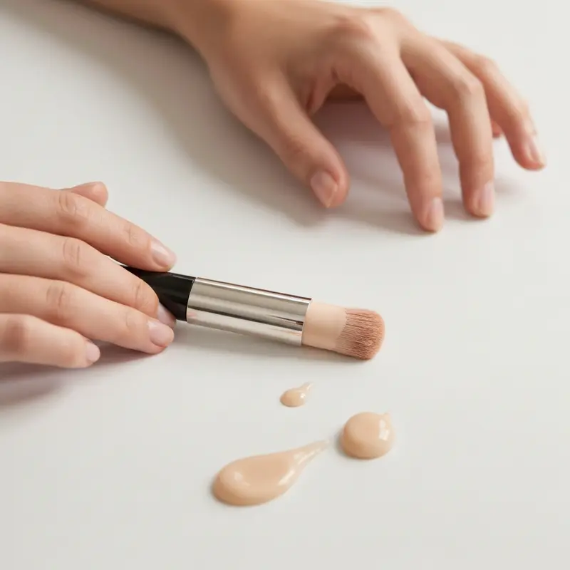 תקריב של מוצרי איפור עיניים היפואלרגניים: מסקרה, אייליינר צלליות קרם, מונחים על משטח שיש בהיר.