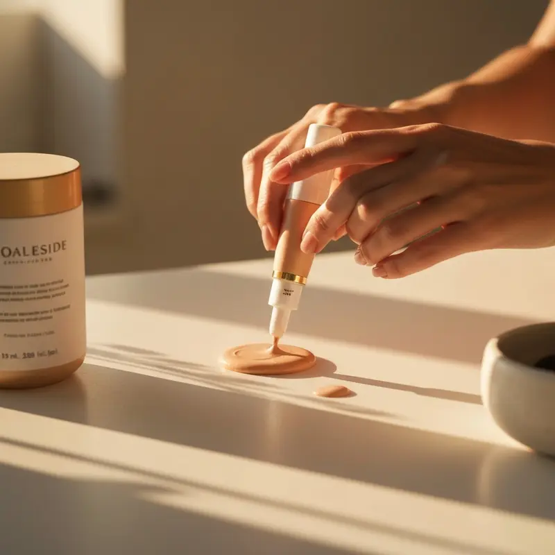 תקריב של מריחת סרום עם טיפות על פני עור הפנים