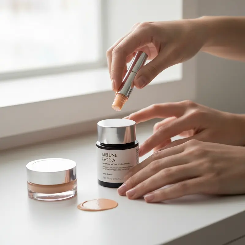 תקריב של מרקם סרום ניאצינאמיד קליל על אצבע