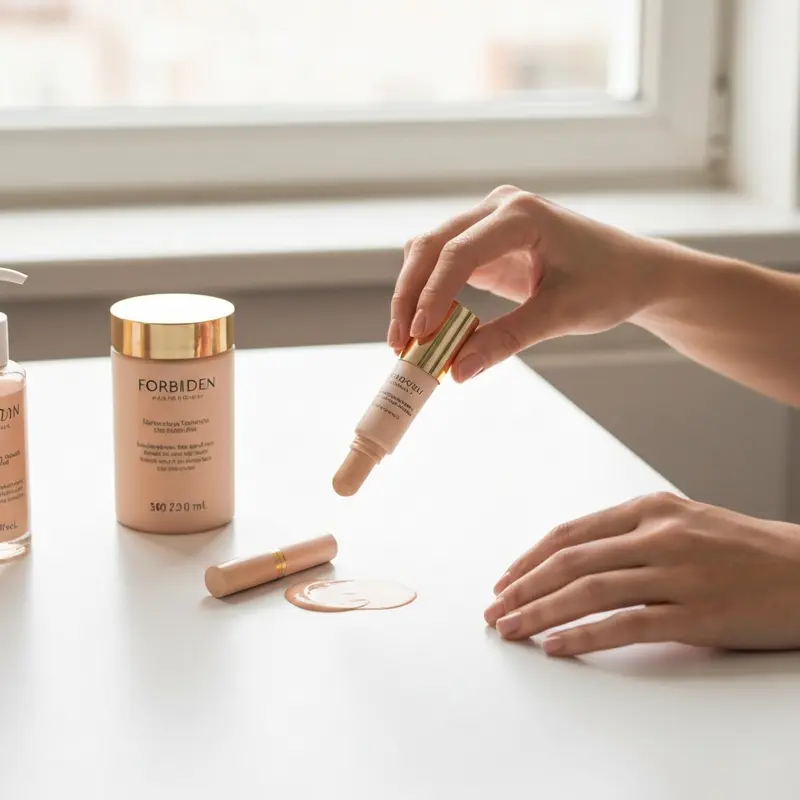 תקריב של מרקם עור עם טיפות לחות קטנות, ללא נקבוביות בולטות