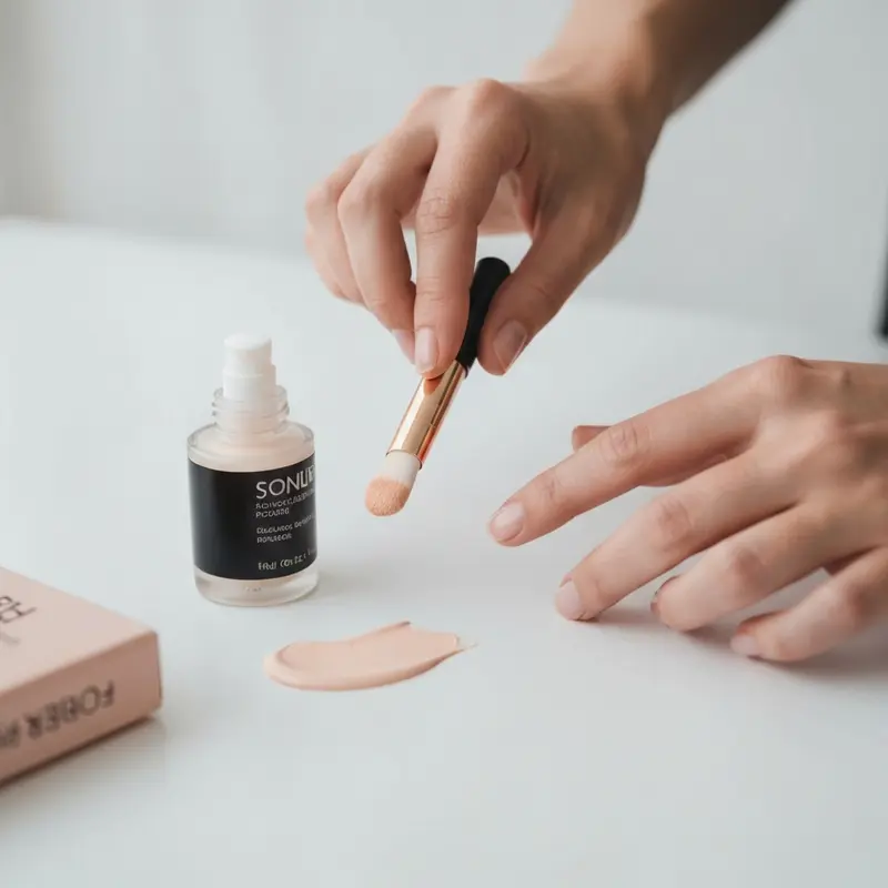 תקריב של מרקם קרם הגנה קליל, נטול שומניות, נמרח על קצות האצבעות.