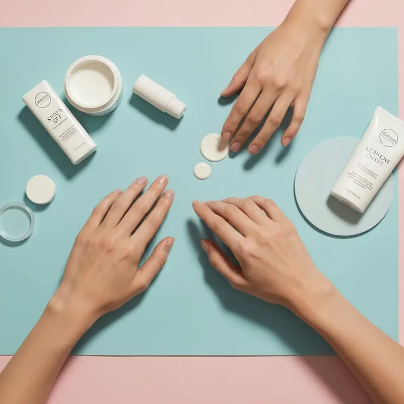 תקריב של מרקם קרם לחות SPF קליל על קצות האצבעות, המעיד על קלות הספיגה.