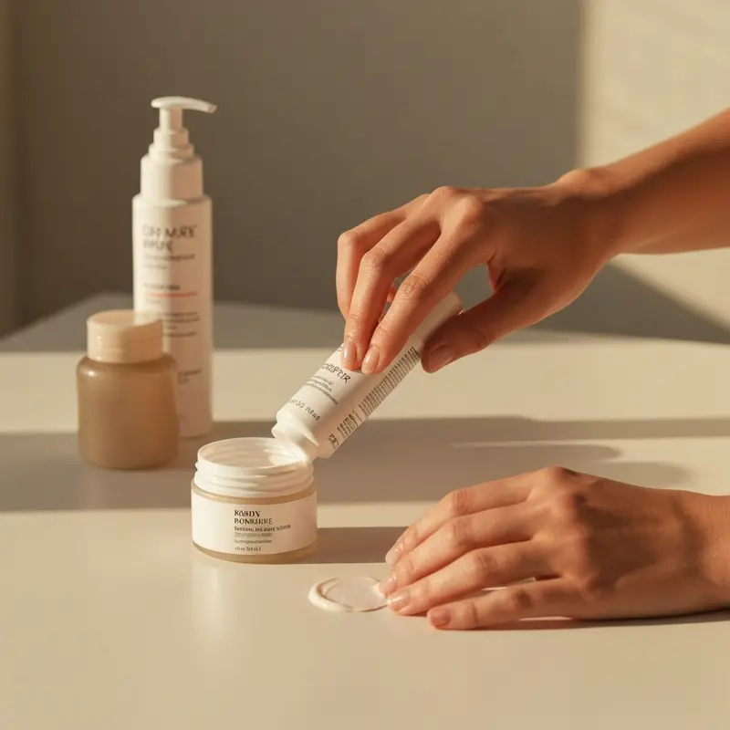 תקריב של מרקם קרם לחות SPF קליל על קצות האצבעות