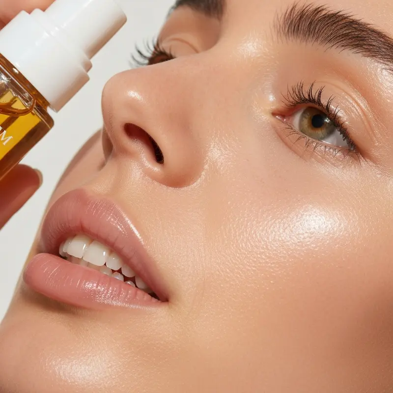 תקריב של שגרת טיפוח עדינה עם סרום וקרם לחות מתאימים לטיפול בדלקת סבוראית