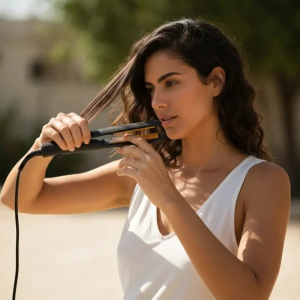 אישה ישראלית מעצבת גלים בשיער עם מחליק