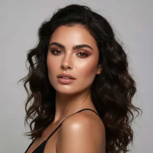 אישה מאופרת עם איפור לתאורה שונה וזוהרת