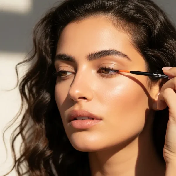 אישה מורחת סרום לריסים מומלץ על קו הריסים העליון שלה