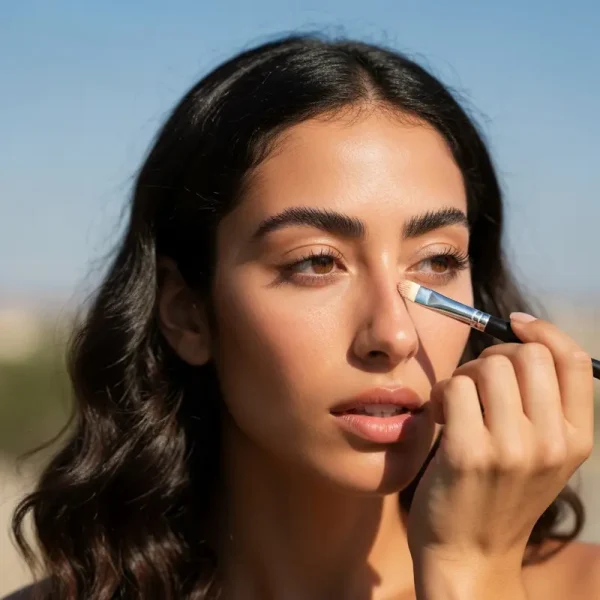 אישה מורחת קונסילרים מומלצים לכהויות בטכניקה מדויקת