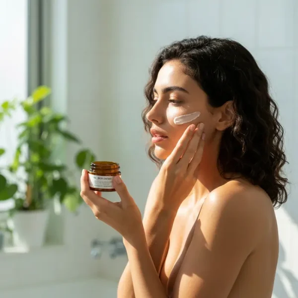 אישה מורחת קרם פנים טבעי, מעבר לקוסמטיקה טבעית