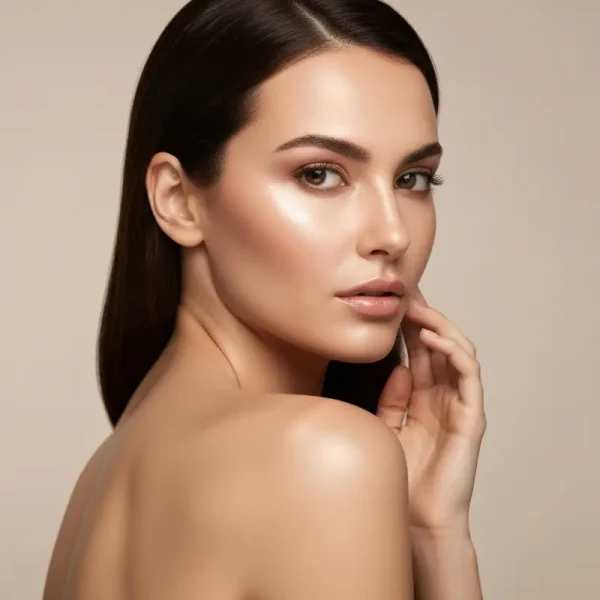 אישה מטופחת מורחת קרם פנים בטמפרטורה נעימה, המדגיש את חשיבות טמפרטורת טיפוח עור לאפקט מרגיע.