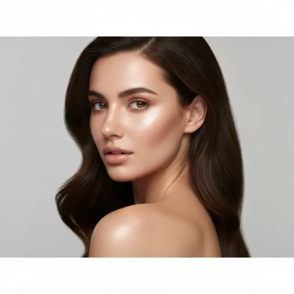 אישה מטופחת מתחברת לאינטואיציית היופי שלה עם עור קורן ושיער בריא