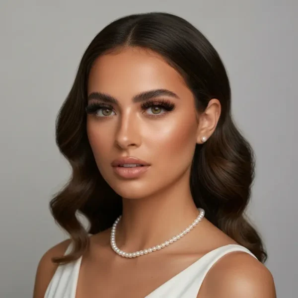 אישה מטופחת עם הלחמת והרמת ריסים מושלמת, עיניים פתוחות וזוהרות