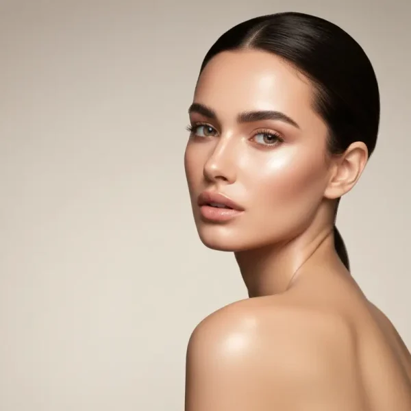 אישה מטופחת עם עור זכוכית זוהר ובריא