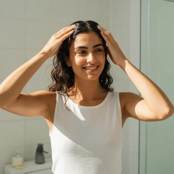 אישה מכינה מסכה טבעית לשיקום השיער בבית