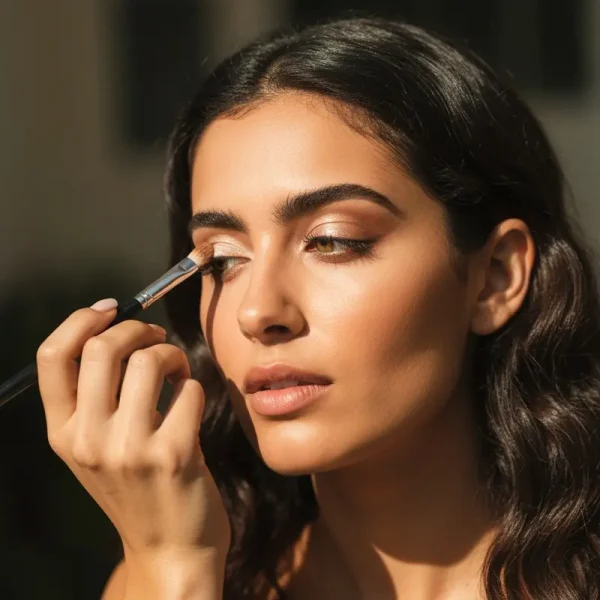 אישה מניחה צלליות באיפור עיניים זוהר