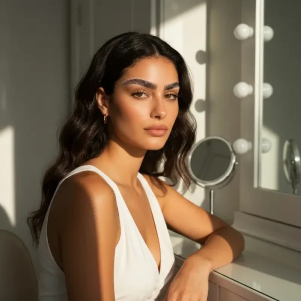 אישה מעצבת גבות בבית למראה טבעי