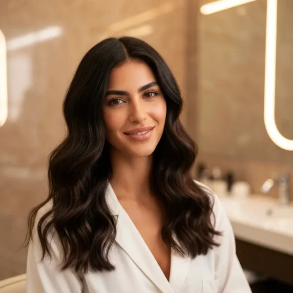 אישה מראה איך לשקם שיער שרוף