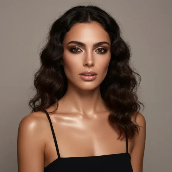 אישה עם איפור ערב זוהר ודרמטי