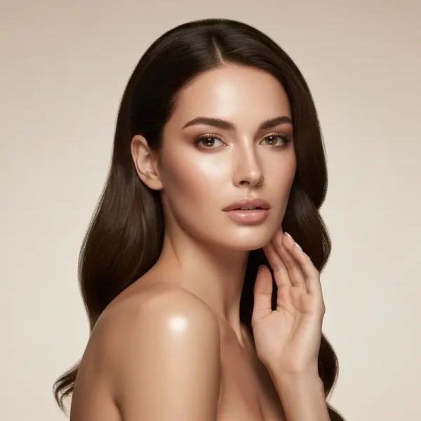 אישה עם עור זוהר ורענן המדגיש את יתרונות הניאצינאמיד לטיפוח