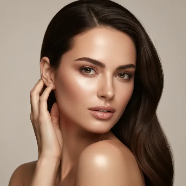 אישה עם שיער ארוך ומבריק מעוצב, מדגימה שימוש בטוח במכשירי שיער