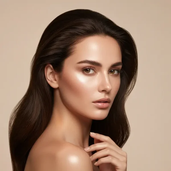 אישה עם שיער מתולתל ובריא המדגיש נקבוביות שיער מתולתל מטופחת, אסתטיקה נשית ויוקרתית