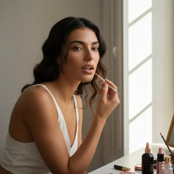 אישה צעירה מתאפרת איפור ליום יום טבעי