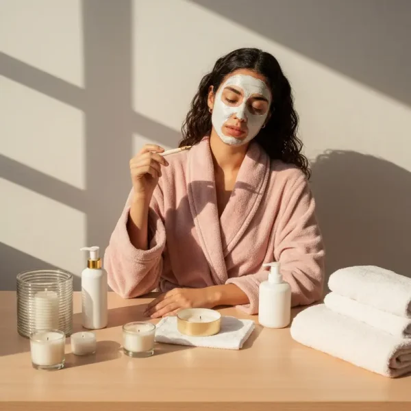 אישה צעירה נהנית מיום ספא בבית