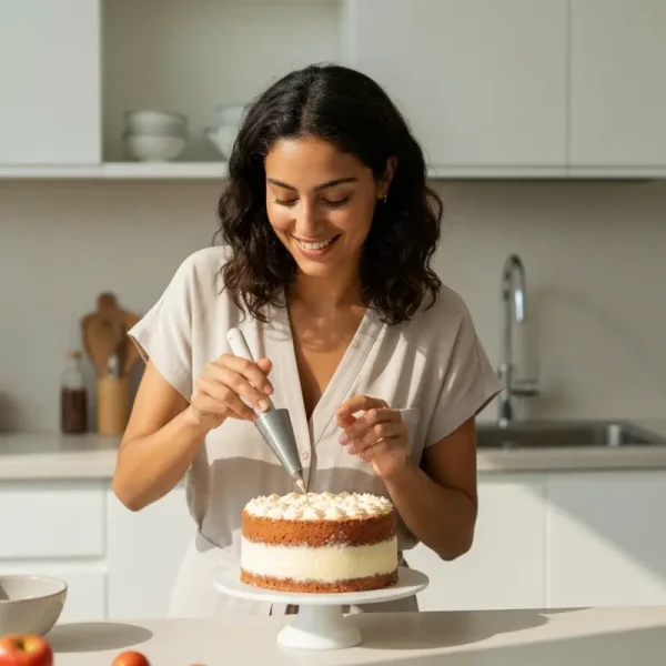 קונדיטורית צעירה מכינה מאפים עם טיפים לאפייה מוצלחת